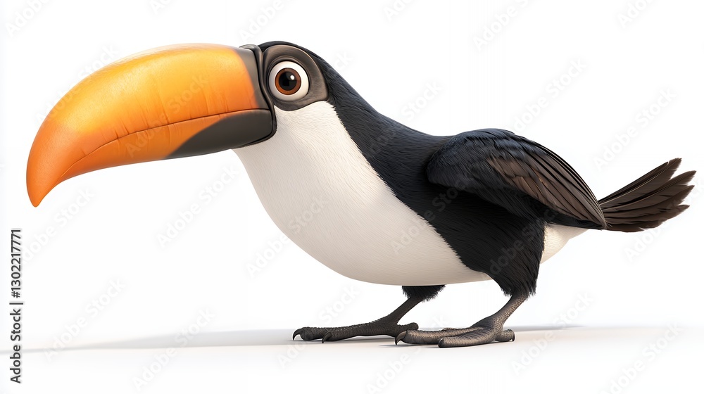 Fototapeta premium Cute Cartoon Toucan Illustration with Large Orange Beak