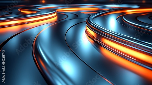 Abstract metallic swirls with glowing rings