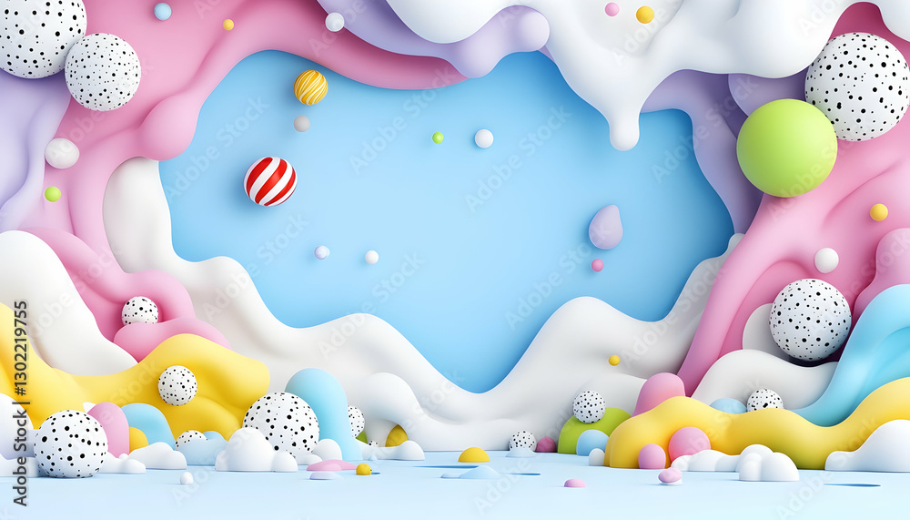 Abstract pastel shapes float in a light blue sky background, sweet and dreamlike Abstract pastel shapes float in a light blue sky background, sweet and dreamlike