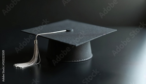 Graduation Cap on Table Against a Black Background, Symbolizing Academic Success