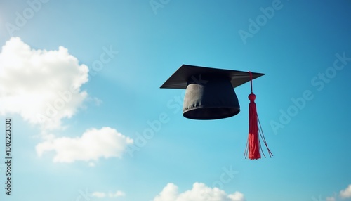Graduation Cap Tossed into the Sky Celebrating Success