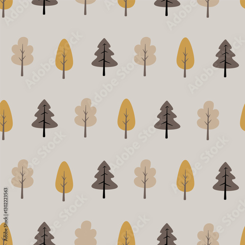 Autumn trees in a minimalist style on a beige background. Seamless pattern