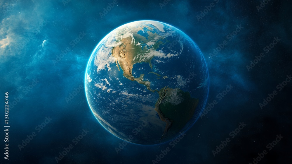 Earth From Space Detailed View of North and South America Against Starry Background Earth From Space Detailed View of North and South America Against Starry Background