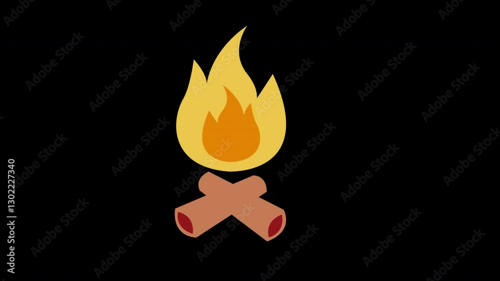 Animation of a campfire with crossed logs and flames, symbolizing outdoor activities with a loop animation and alpha channel. Animation of a campfire with crossed logs and flames, symbolizing outdoor activities with a loop animation and alpha channel.