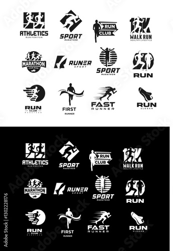 Set of Marathon Run Sport Logo Design Silhouette With Athletes