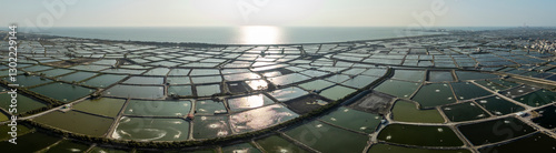 Obraz na plátně Aerial view of fish ponds on the southwest coast of Taiwan