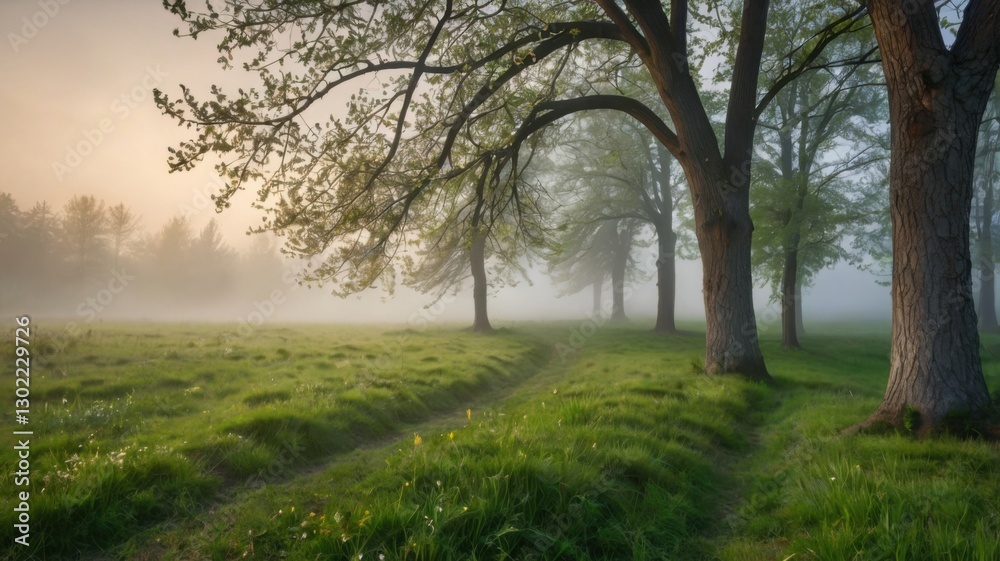 A serene country meadow covered in soft morning fog, with lush green grass creating a peaceful and dreamy atmosphere. Perfect for nature photography, rural scenery, and tranquil landscape designs. A serene country meadow covered in soft morning fog, with lush green grass creating a peaceful and dreamy atmosphere. Perfect for nature photography, rural scenery, and tranquil landscape designs.