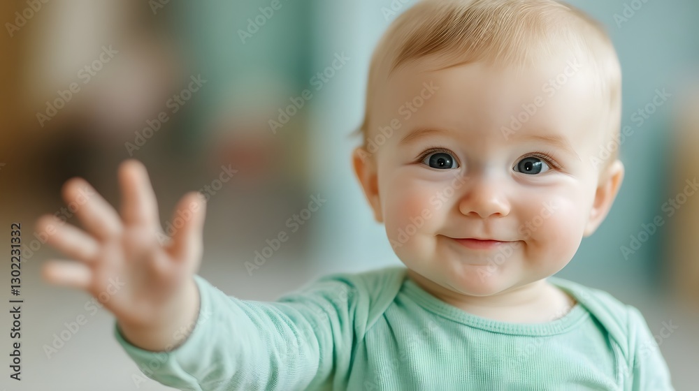 Curious and Delighted Baby Reaching Out with Joy and Warmth Curious and Delighted Baby Reaching Out with Joy and Warmth