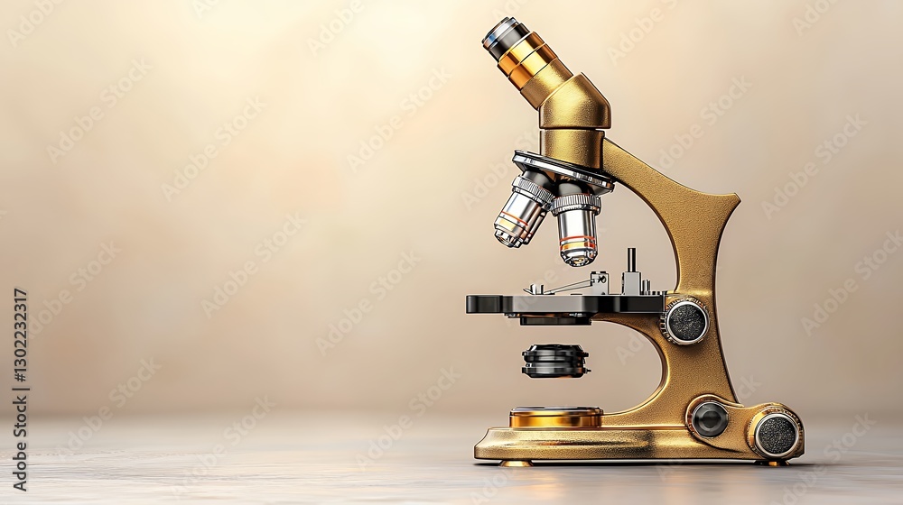 Detailed Gold Antique Microscope on Gray Surface Detailed Gold Antique Microscope on Gray Surface