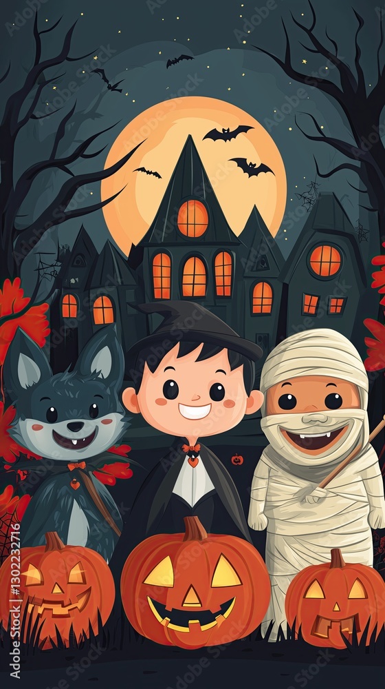 Fototapeta premium Children celebrating Halloween with costumes.