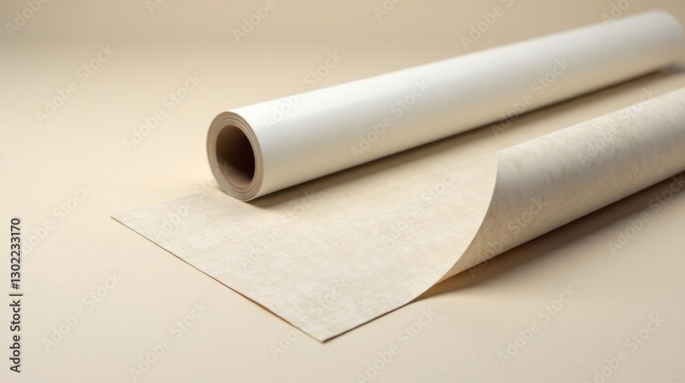 High-quality rolled material, a pristine white core, and a textured beige surface ready for creative endeavors High-quality rolled material, a pristine white core, and a textured beige surface ready for creative endeavors