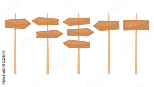 Wooden signboards set vector illustration isolated on white background.