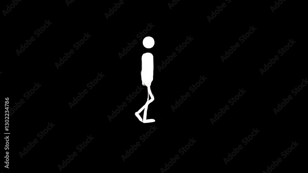 Simple animated figure walking in a minimalist style against a black background
