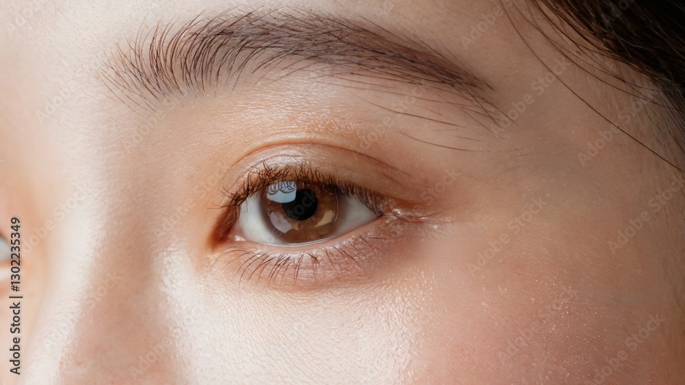 Fototapeta premium 女性の潤いある瞳、目元のクローズアップ