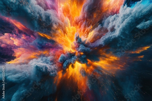 Dramatic fiery blast with vivid hues and swirling haze for cinematic visuals and action scenes. Ideal for storytelling and impactful imagery requirements