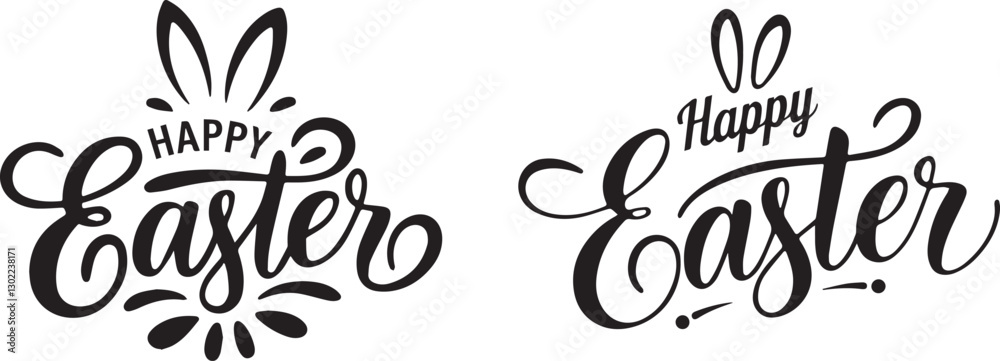 Happy Easter Typography with Bunny & Eggs Vector Happy Easter Typography with Bunny & Eggs Vector