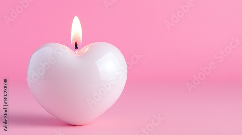 Lit Heart Shaped Candle on Pink Background