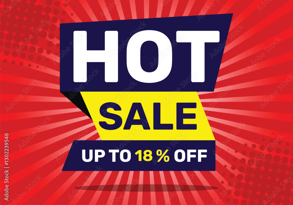Naklejka premium HOT SALE 18 % OFF and up to set against a red background .Illustration vector design.