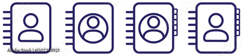 Addressbook, phonebook, dictionary icon set collection on white background. Address Book and Phone Directory Symbol. Handbook and Catalog Flat Outline Icon. User Notebook with Bookmarks Vector Icon. 