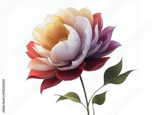 Flower with rich ruby red, soft lilac, and golden sunflower tones