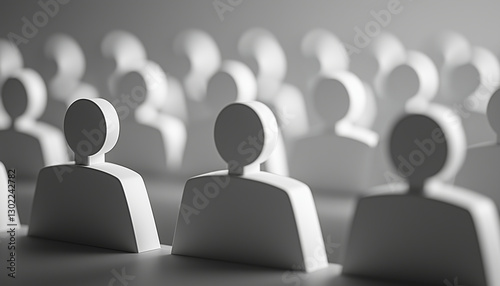 A collection of minimalist figures in soft focus, representing unity and connection. Ideal for themes of teamwork, collaboration, and modern design.