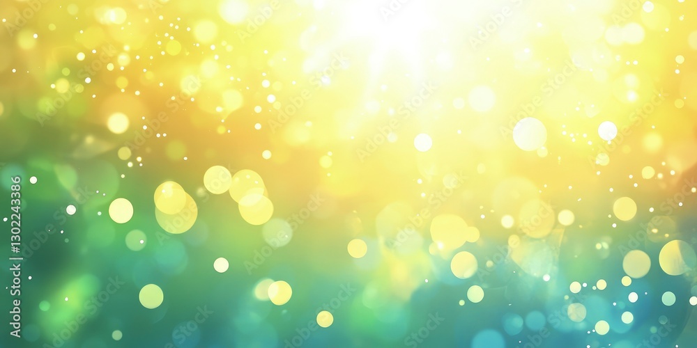 blurred spring background with sun and bokeh, green, yellow, and blue sky, banner template blurred spring background with sun and bokeh, green, yellow, and blue sky, banner template