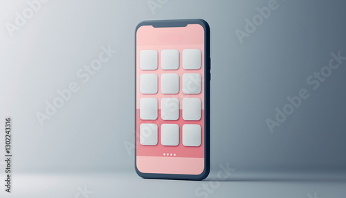 A modern smartphone displaying a sleek interface with blank app icons. Ideal for showcasing mobile technology, design concepts, and user interaction.
