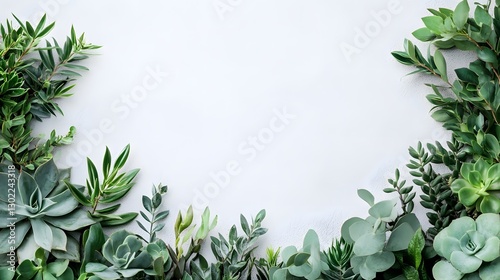 Wallpaper Mural A beautiful border made of lush green plants on white Torontodigital.ca