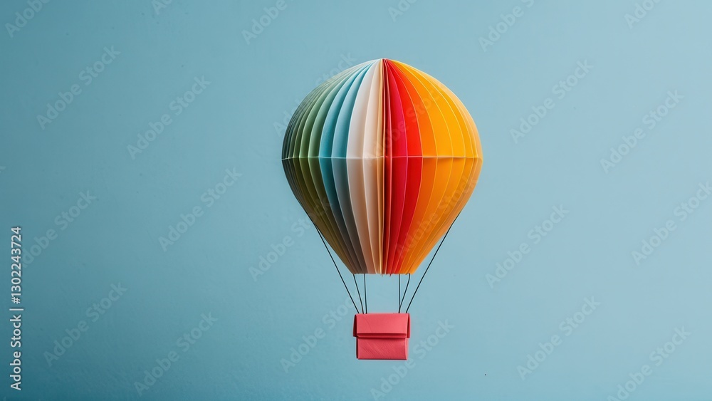 Fototapeta premium a vibrant hot air balloon floats gracefully against a minimalist backdrop