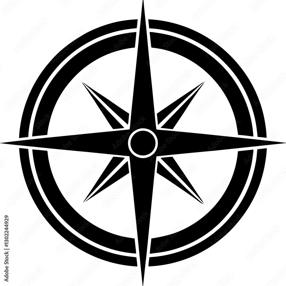 Simple Navigation Compass Silhouette High-Quality Vector Icon. Simple Navigation Compass Silhouette High-Quality Vector Icon.