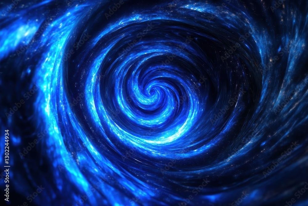 mesmerizing cosmic vortex with deep indigo and electric blue swirls creating a hypnotic spiral pattern, dynamic energy waves rippling through space, perfect for digital wallpaper