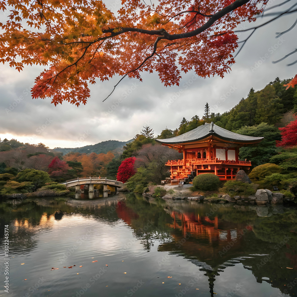 daigoji temple in autumn kyoto reflection in water daigoji temple in autumn kyoto reflection in water
