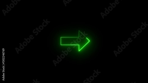 Way out neon light sign animation arrow to the right on black background exit concept
