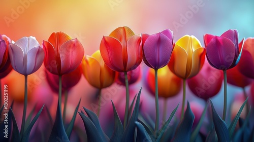 Vibrant Floral Tulip Fields Abound in Spring.