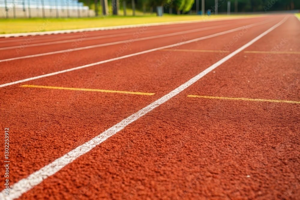Close-up of a Red Rubber Running Track Surface Highlighting Lane Markings. Generative AI Close-up of a Red Rubber Running Track Surface Highlighting Lane Markings. Generative AI