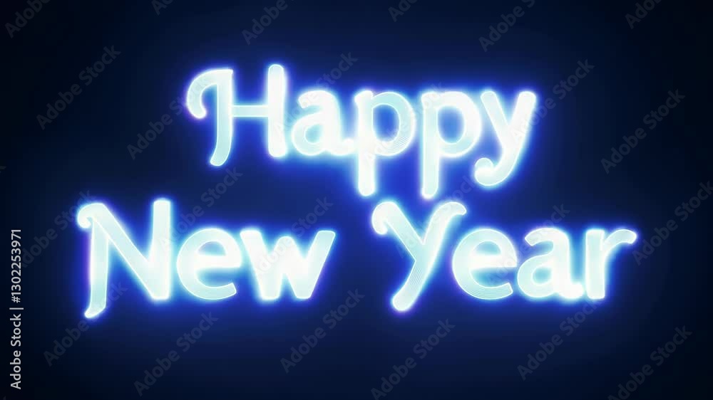 Bright Neon Sign Celebrating Happy New Year on Dark Background Bright Neon Sign Celebrating Happy New Year on Dark Background