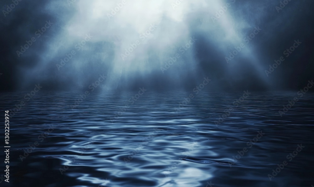Dark blue background with rays of light shining down on the water surface Dark blue background with rays of light shining down on the water surface