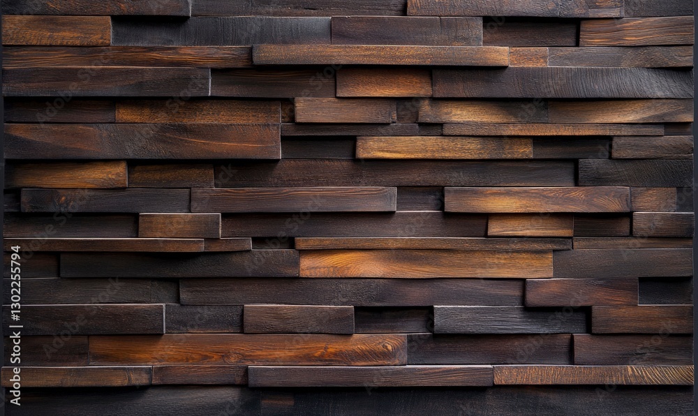 A dark brown wooden wall with a textured and well-lit background, featuring warm tones and a wide-angle lens