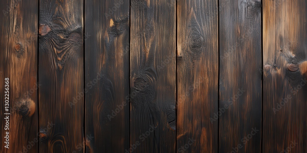 Dark brown wooden planks arranged vertically create a rich texture Dark brown wooden planks arranged vertically create a rich texture
