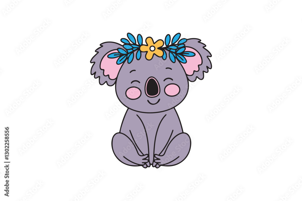 Fototapeta premium Adorable Koala with Floral Crown Design VECTOR
