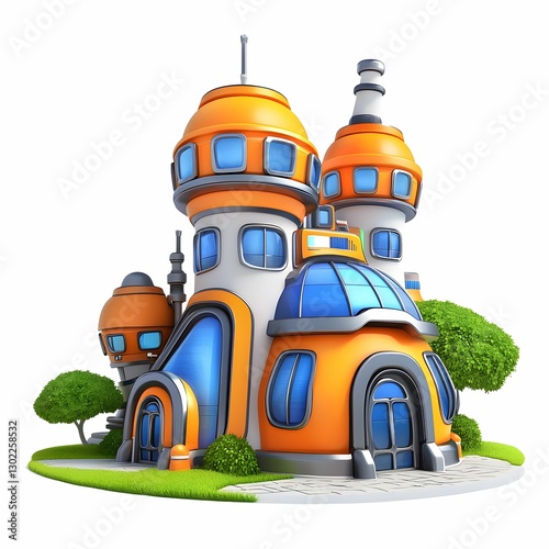 Colorful cartoonish futuristic building design.