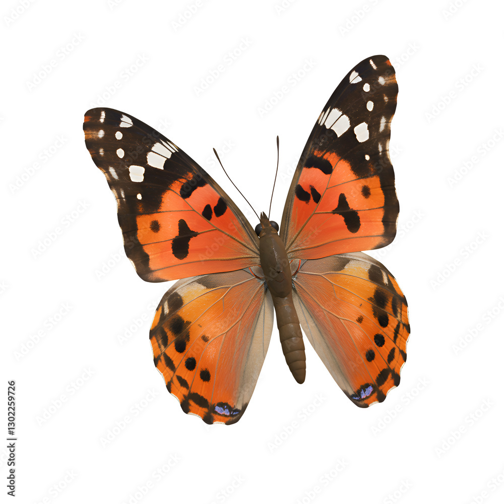 Fototapeta premium Beautiful Orange Butterfly Isolated on Black Background Detailed Wings Insect art fauna macro nature