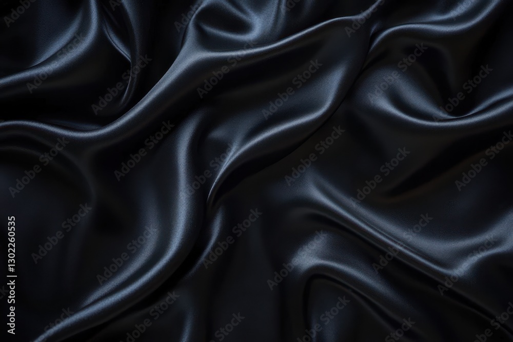 Fototapeta premium Luxurious black satin fabric drapes and reflects light beautifully