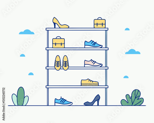 A sleek shoe rack holding various pairs of stylish shoes