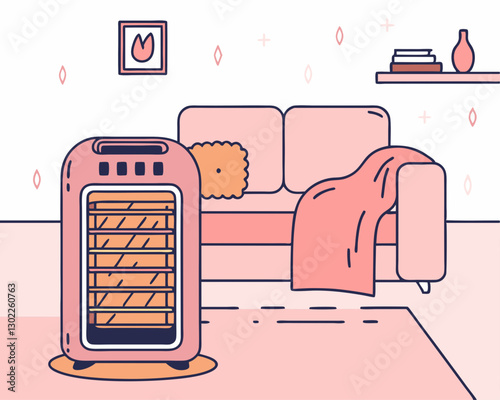 A compact electric heater glowing red, warming up a cozy space