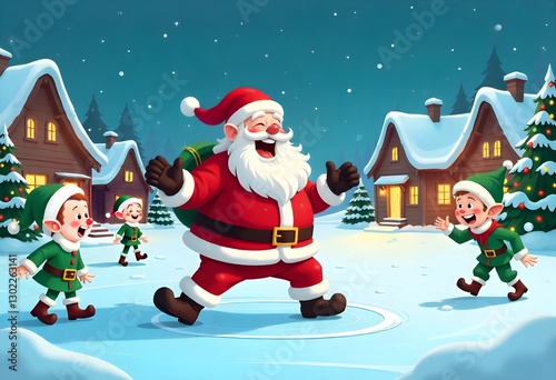 Santa Claus Playing with Children in the Snow – A Merry Christmas Scene