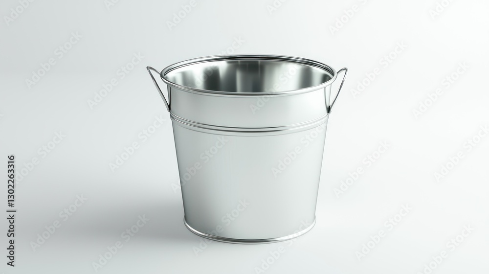 A shiny metal bucket isolated on a plain white background. A shiny metal bucket isolated on a plain white background.