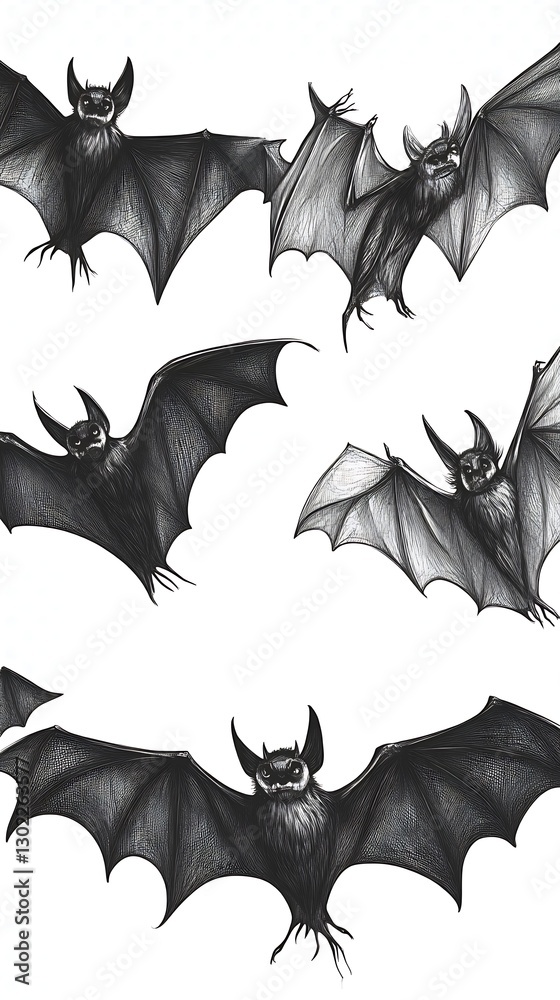 Fototapeta premium Bats Flying on White Background