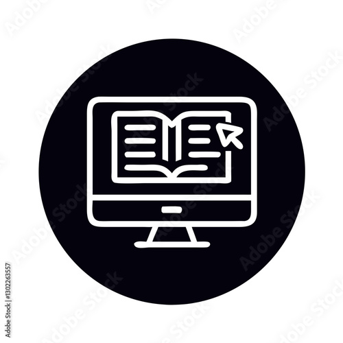 Digital book icon on black background