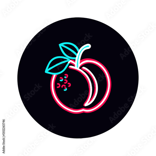 Neon peach illustration on black background